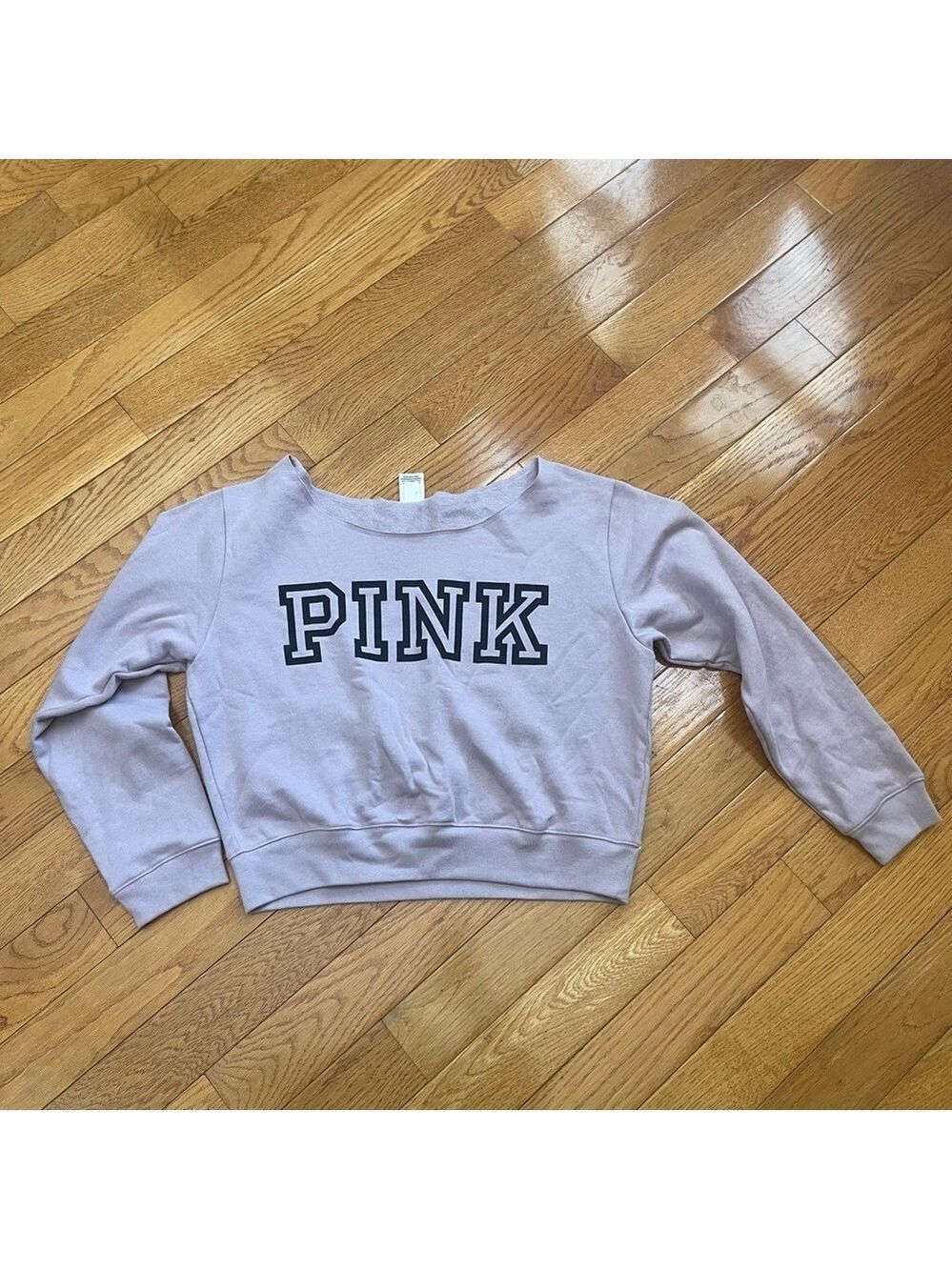Victoria's Secret Pink Everyday Lounge Open Neck Crew Fleece Sweatshirt Size XL - Picture 2 of 8